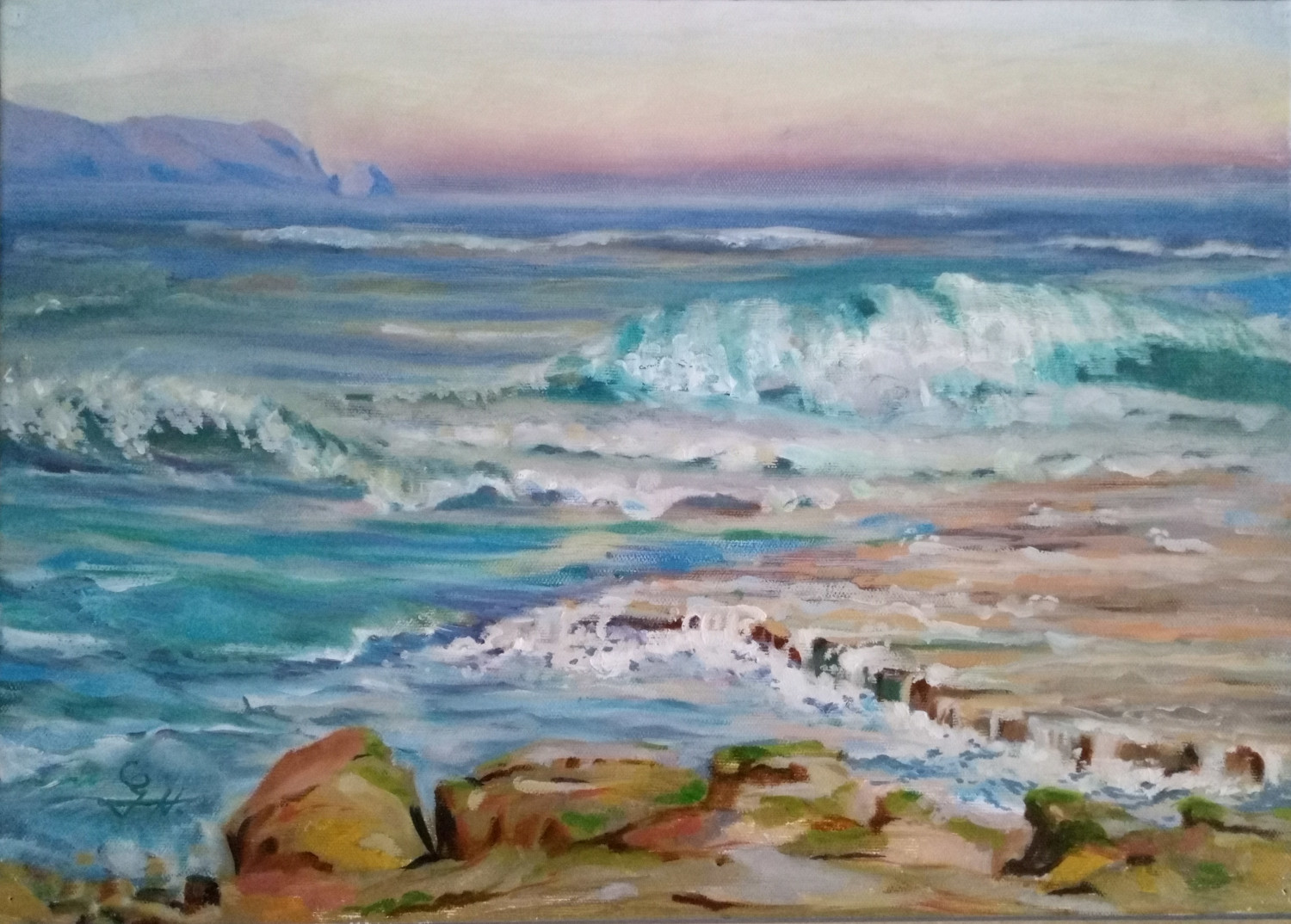 Fighting waves - painting oil on canvas